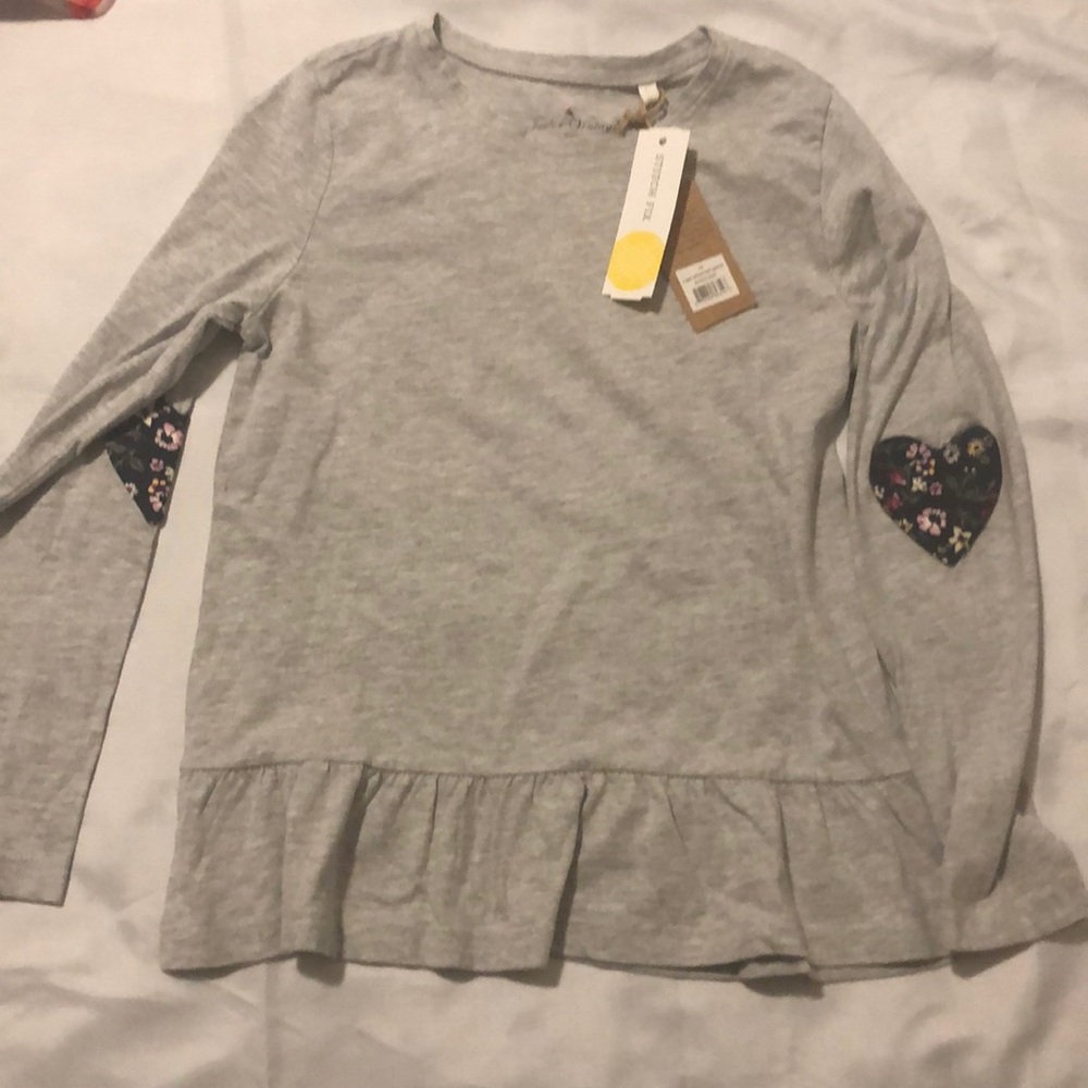 Grey long-sleeve t with ruffle